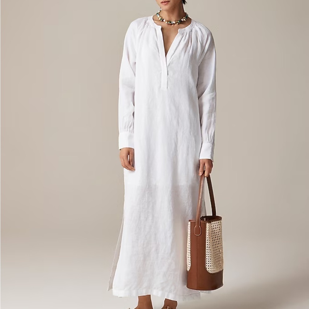 J crew Petite Cabana dress in linen white